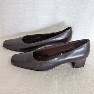 4/$20 Nordstrom Leather Square Toe Pumps Dark Brown 7 Block Heel Vintage office